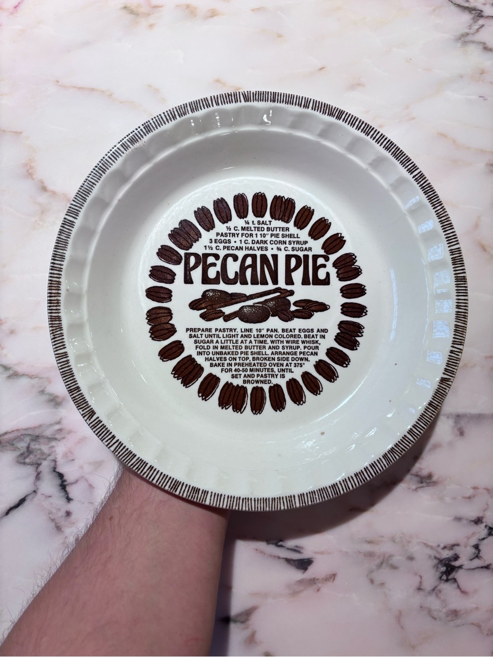 Vintage Royal China By Jeannette Deep Dish Pecan Pie Plate with Recipe 11" round